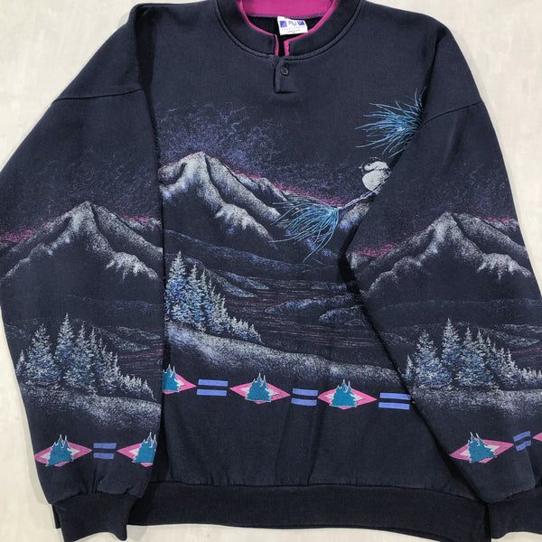 PRAIRIE MOUNTAIN Printed Sweatshirt, Men's Size L cotton gray type Vintage Second Hand