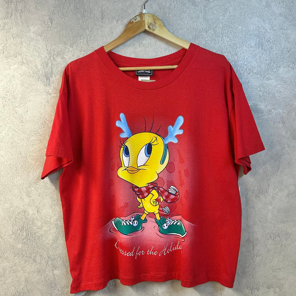 [REWORKED] Vintage 2000 Looney Tunes Cropped T-Shirt Tweety (XL)