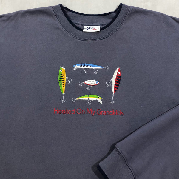 Vintage Sweatshirt Hooked on My Grandkids (2XL)