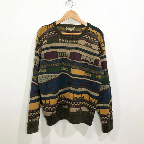 Vintage Country Theme New Zealand Wool Cable Knit Sweater (L/SHORT)