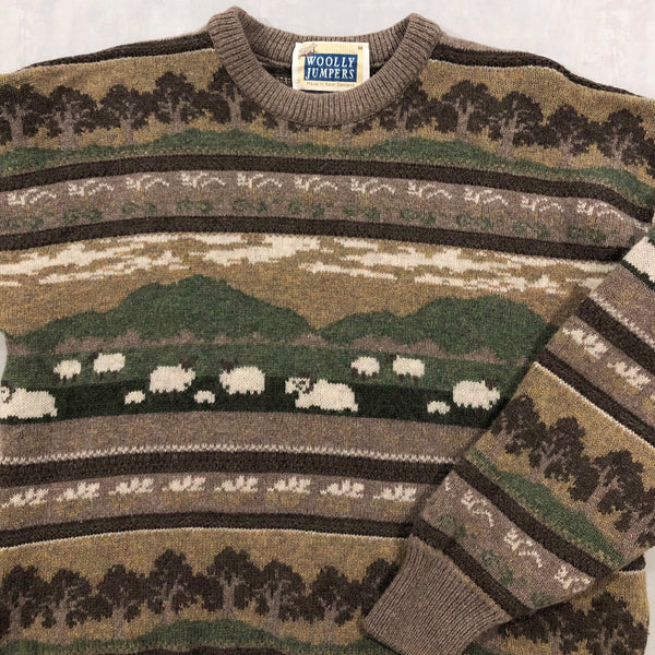 Vintage Woolly Jumpers Wool Knit Sweater New Zealand (M/BIG-L)