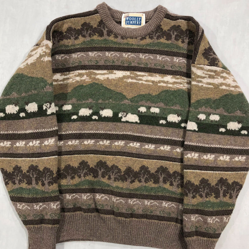 Vintage Woolly Jumpers Wool Knit Sweater New Zealand (M/BIG-L)