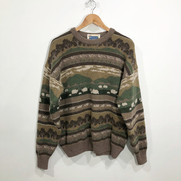 Vintage Woolly Jumpers Wool Knit Sweater New Zealand (M/BIG-L)