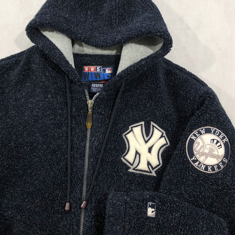 Vintage WWS MLB Sherpa Hoodie Zip Jacket New York Yankees (L/BIG-XL)