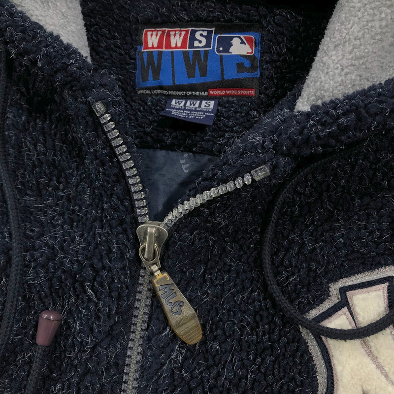 Vintage WWS MLB Sherpa Hoodie Zip Jacket New York Yankees (L/BIG-XL)