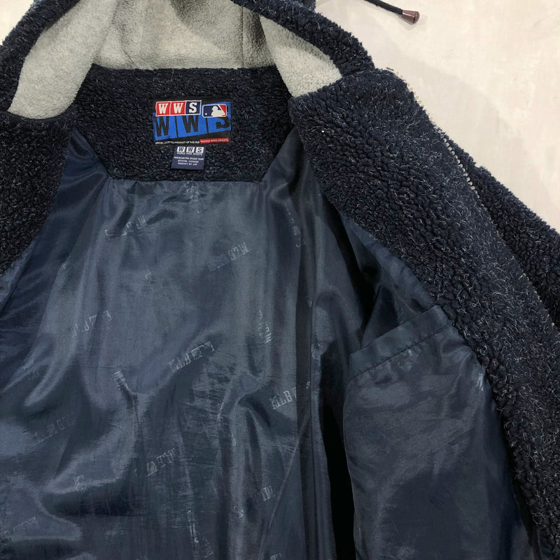 Vintage WWS MLB Sherpa Hoodie Zip Jacket New York Yankees (L/BIG-XL)