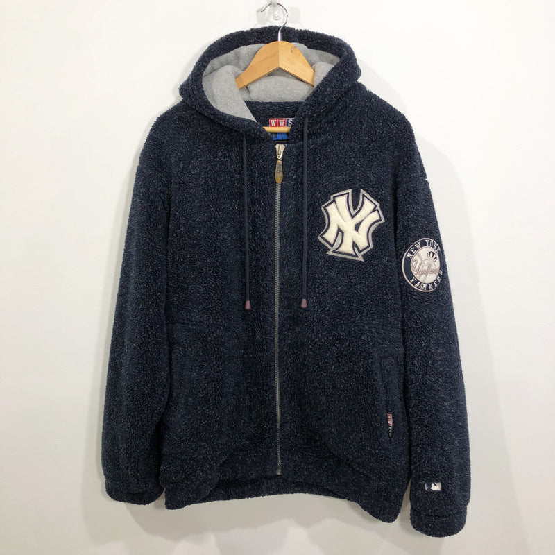 Vintage WWS MLB Sherpa Hoodie Zip Jacket New York Yankees (L/BIG-XL)