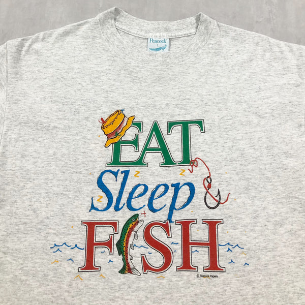 Vintage Peacock T-Shirt Eat Sleep Fish (L)