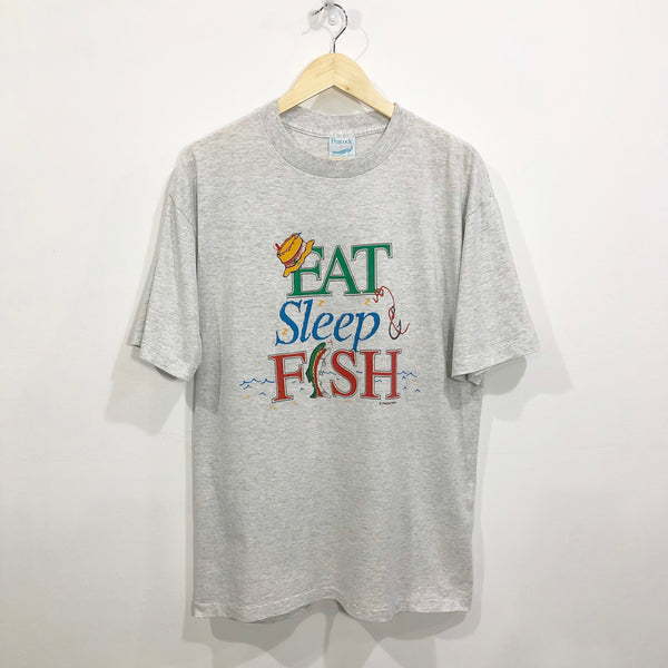 Vintage Peacock T-Shirt Eat Sleep Fish (L)