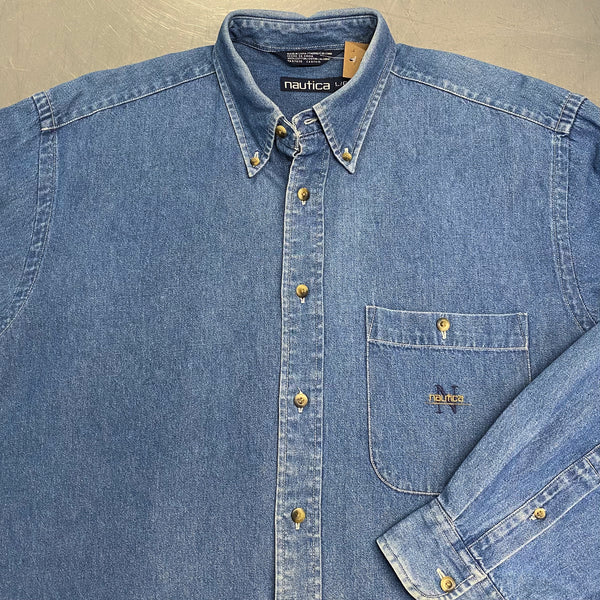 [REWORKED] Vintage Nautica Cropped Denim Shirt (L/BIG)