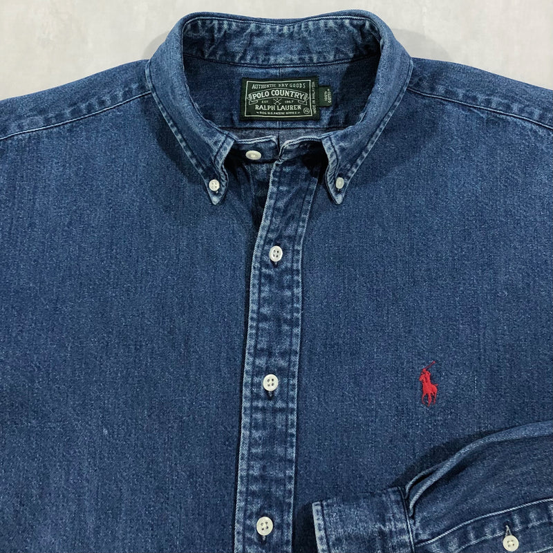 Vintage 90s Polo Country Ralph Lauren Heavy Denim Shirt (XL/TALL)