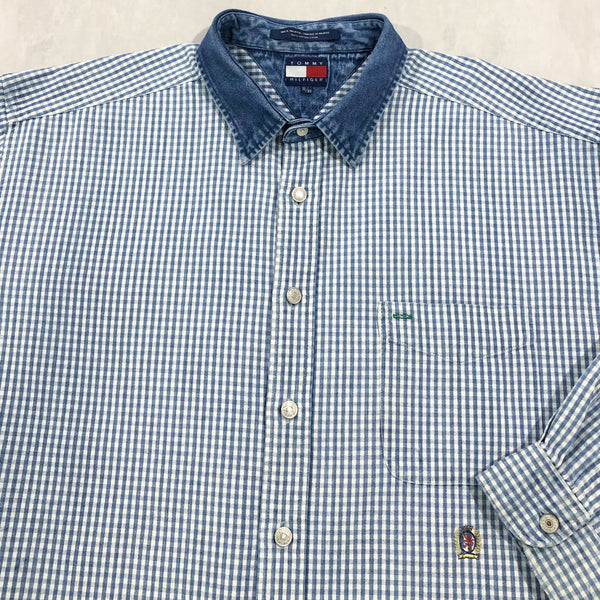 Vintage Tommy Hilfiger Denim Shirt Lion Crest Logo (XL/BIG-2XL)
