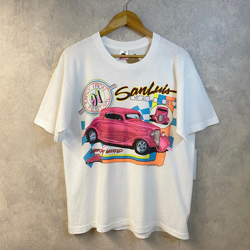 Vintage Fruit of the Loom T-Shirt 1991 Early Iron Festival USA (M)