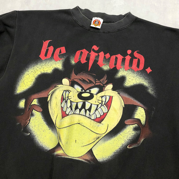 Vintage Looney Tunes Sweatshirt Taz Be Afraid (M)