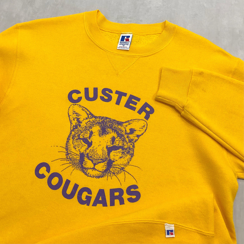 Vintage Russell Fleeced Sweatshirt Custer School Cougars Washington USA (S/SHORT)