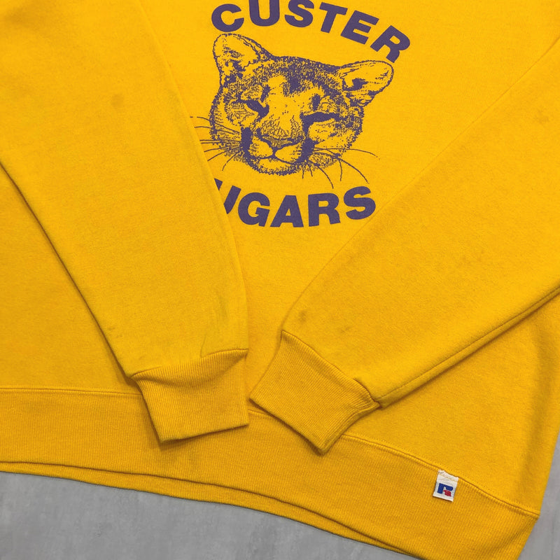 Vintage Russell Fleeced Sweatshirt Custer School Cougars Washington USA (S/SHORT)