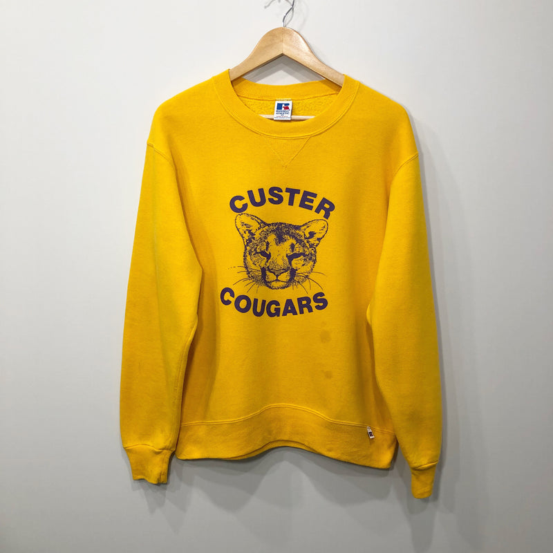 Vintage Russell Fleeced Sweatshirt Custer School Cougars Washington USA (S/SHORT)