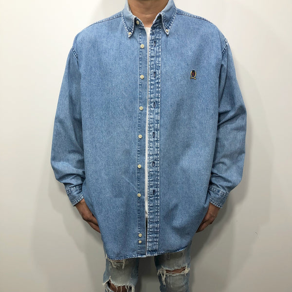 Vintage Tommy Hilfiger Denim Shirt Lion Crest Logo (M/BIG/TALL)
