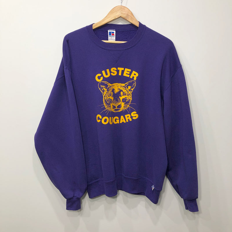 Vintage Russell Fleeced Sweatshirt Custer School Cougars Washington USA (M/BIG)
