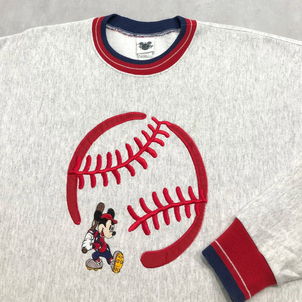 Vintage Disney Fleeced Sweatshirt Mickey Baseball USA (L/TALL)