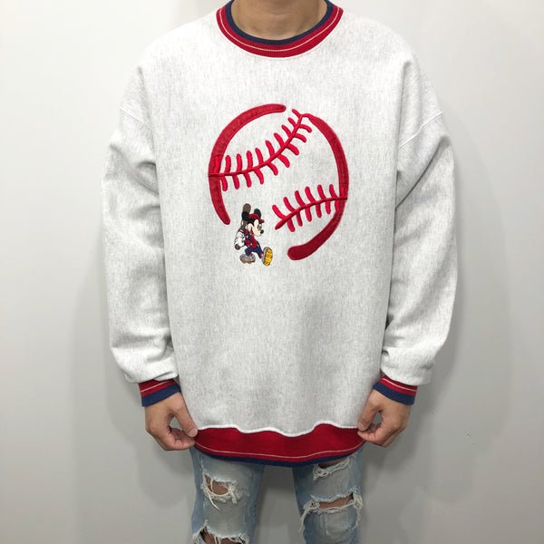 Vintage Disney Fleeced Sweatshirt Mickey Baseball USA (L/TALL)