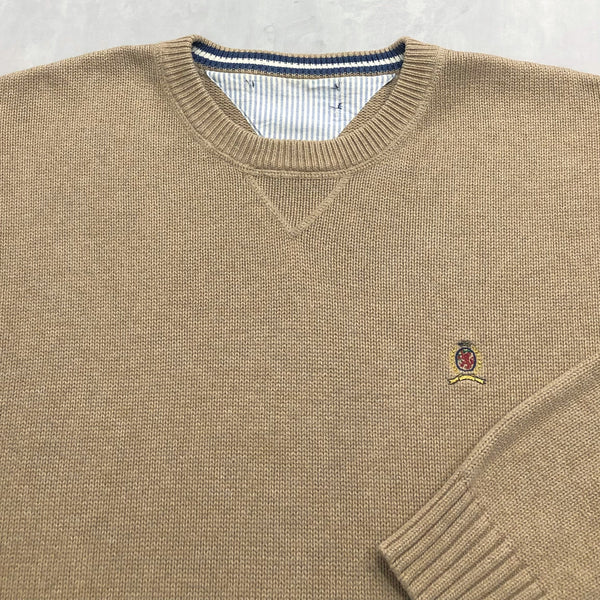 Vintage Tommy Hilfiger Heavy Knit Sweater Lion Crest Logo (L/BIG)