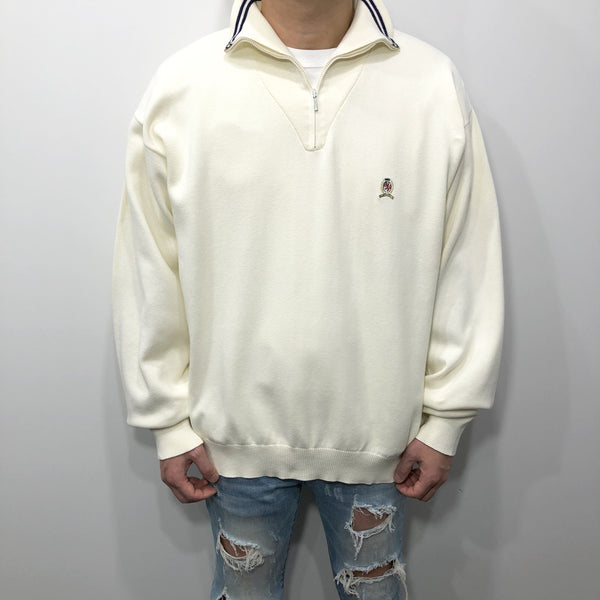 Vintage Tommy Hilfiger Knit Quarter Zip Lion Crest Logo (L/SHORT)