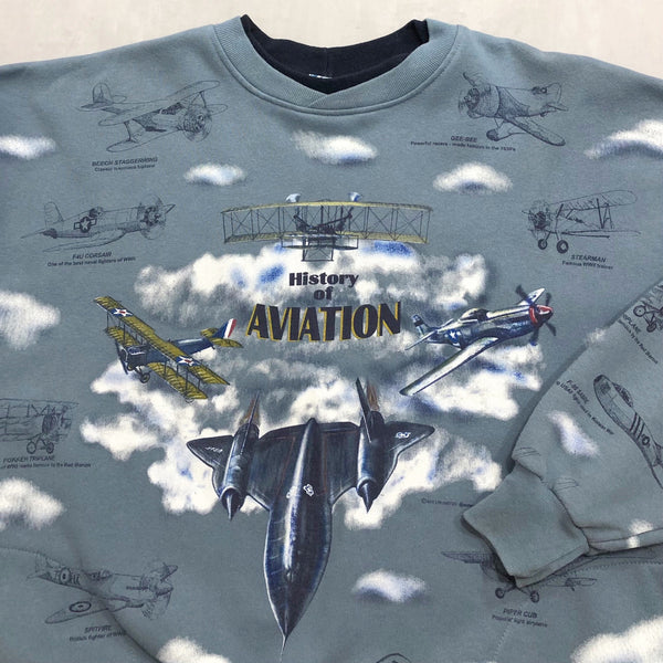 Vintage Fleeced Sweatshirt History of Aviation (L/BIG)