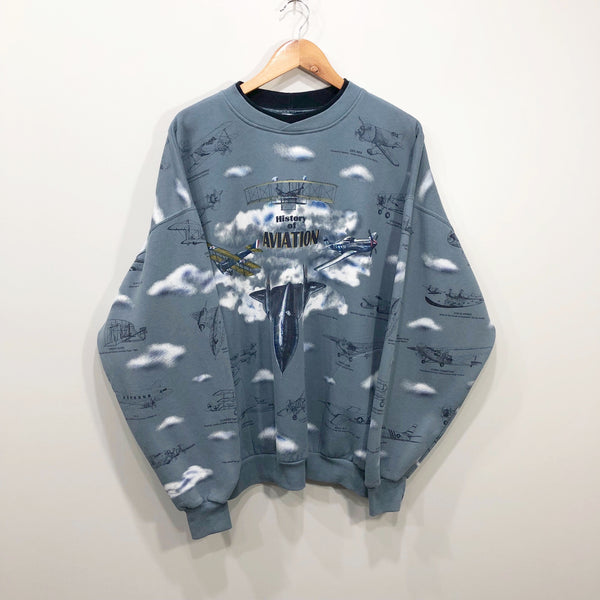 Vintage Fleeced Sweatshirt History of Aviation (L/BIG)