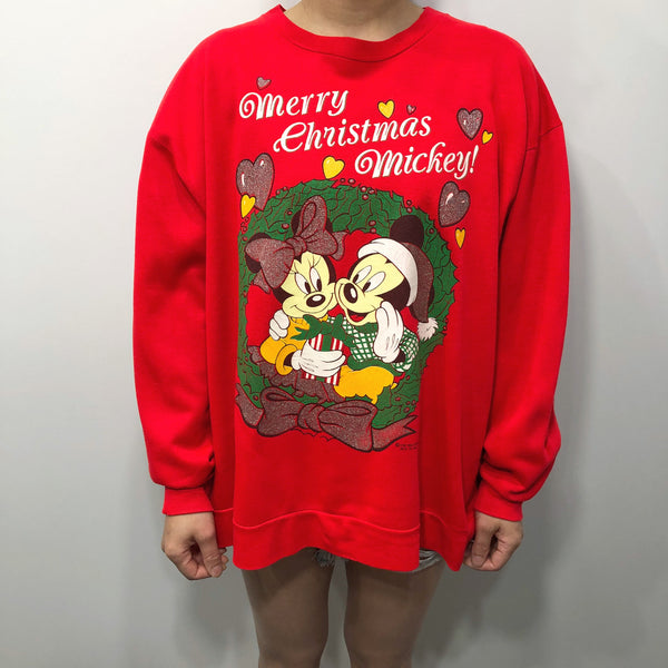 Vintage Disney Sweatshirt Merry Christmas Mickey USA (W/XL)
