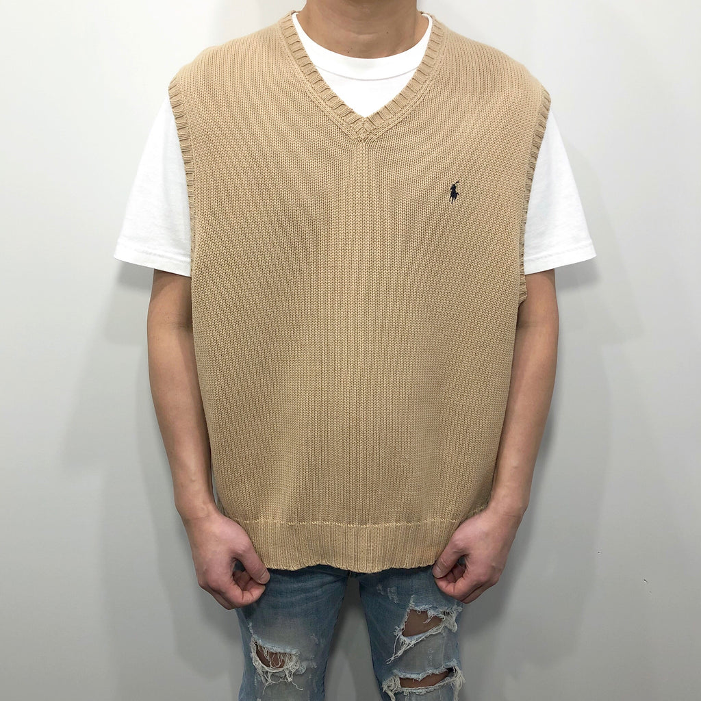 Beige Vintage Polo Vest POLO RALPH LAUREN Mens Vest Tank Top Large