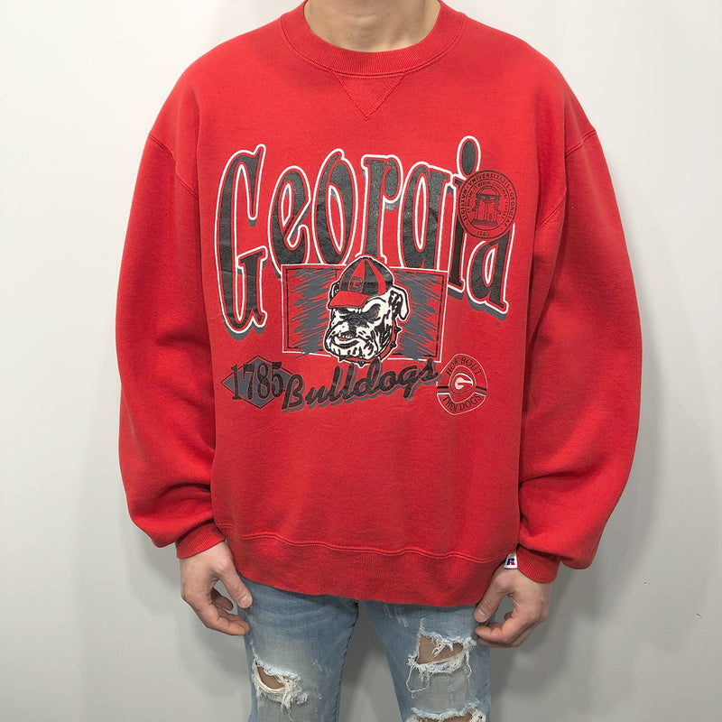 Vintage Russell Fleeced Sweatshirt Georgia Uni Bulldogs USA (L/SHORT)