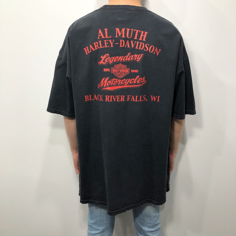 Harley Davidson T-Shirt Black River Falls Wisconsin (2XL)